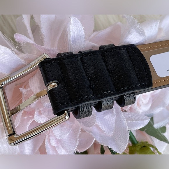 Michael Kors Women's Triple Loop Studded Black Logo Belt - Picture 8 of 14